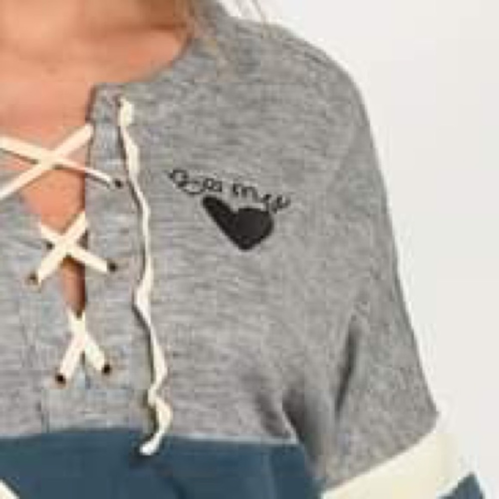 Be Mine Soft Blue & gray lace up Tunic Sweatshirt - Picture 5 of 5